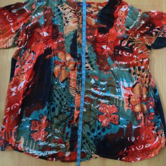 Roaman’s 16W Tropical Vacation Short Sleeve Button Up Top Tunic - Picture 11 of 11